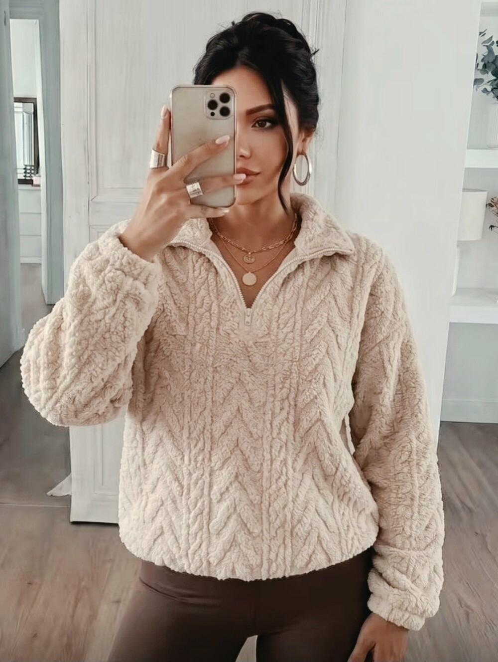 Fair Haven Cozy Cream Sherpa Half-Zip Pullover Sweater Women's Size Medium